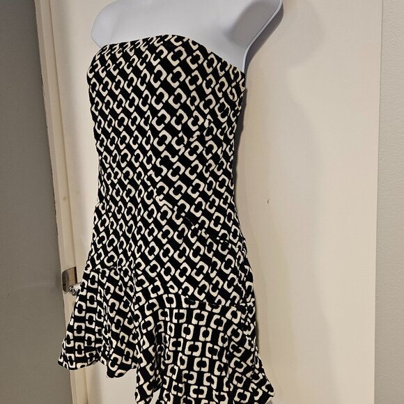 DVF Terry Cloth Cover Up, Chain Link Design, Strapless, Black & White, Size S - Picture 3 of 11